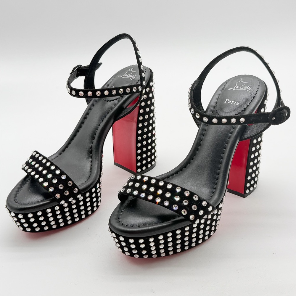 Christian Louboutin Movida Jane Crystal-Embellished Suede Platform Sandal EU37.5 - Picture 3 of 14